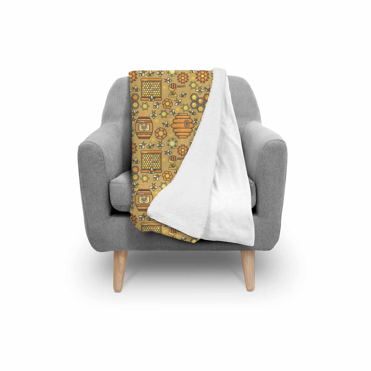 Cute Bee Honey Gifts Pattern Print Throw Blanket-grizzshop