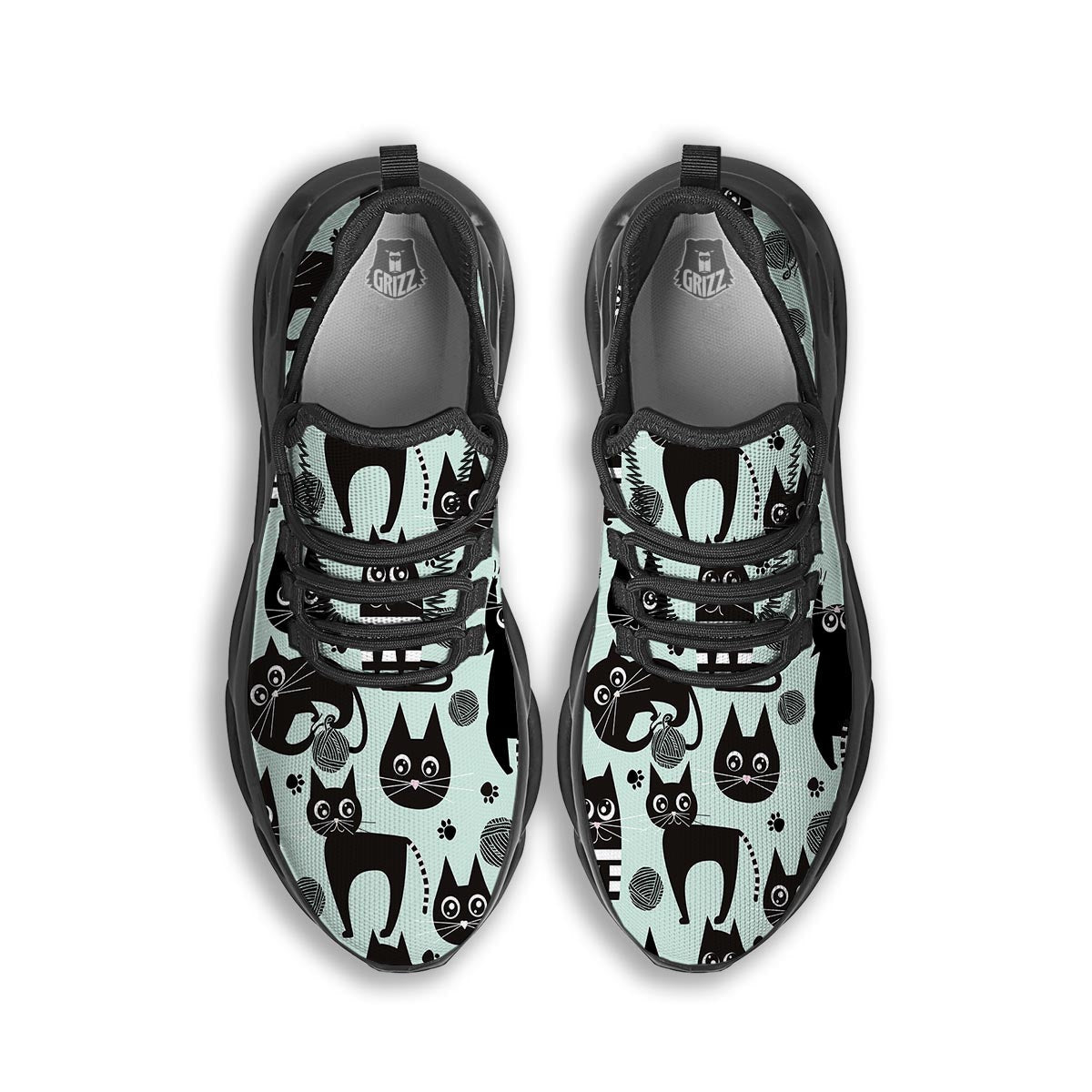 Cute Black Cat Print Black Running Shoes-grizzshop