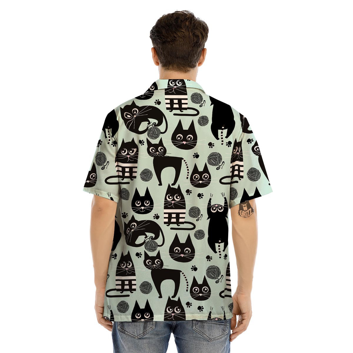 Cute Black Cat Print Men’s Hawaiian Shirt-grizzshop