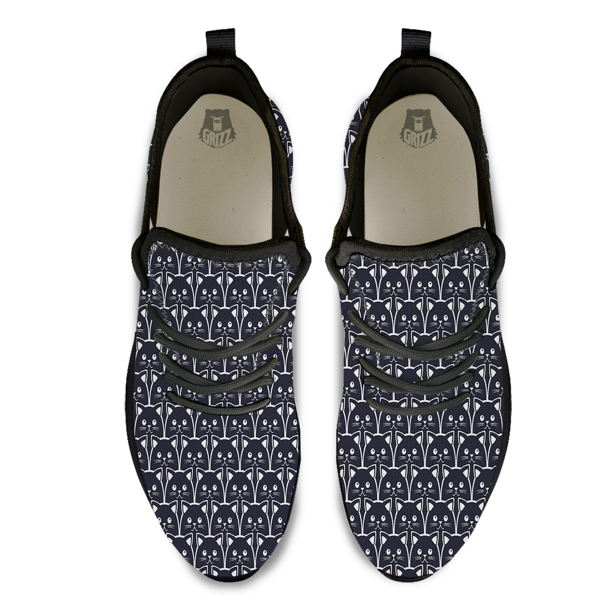 Cute Black Cat Print Pattern Black Athletic Shoes-grizzshop