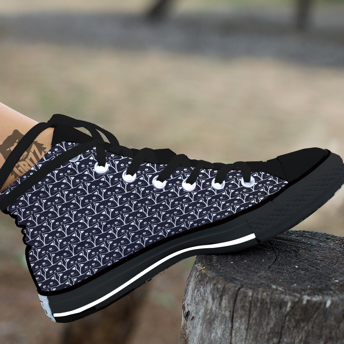 Cute Black Cat Print Pattern Black High Top Shoes-grizzshop
