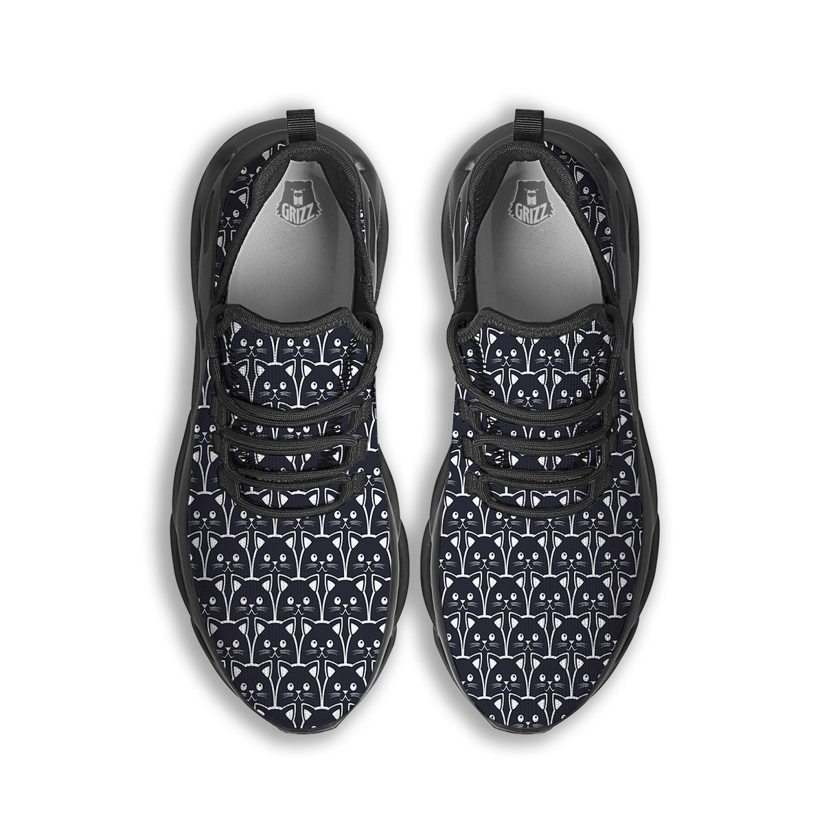 Cute Black Cat Print Pattern Black Running Shoes-grizzshop