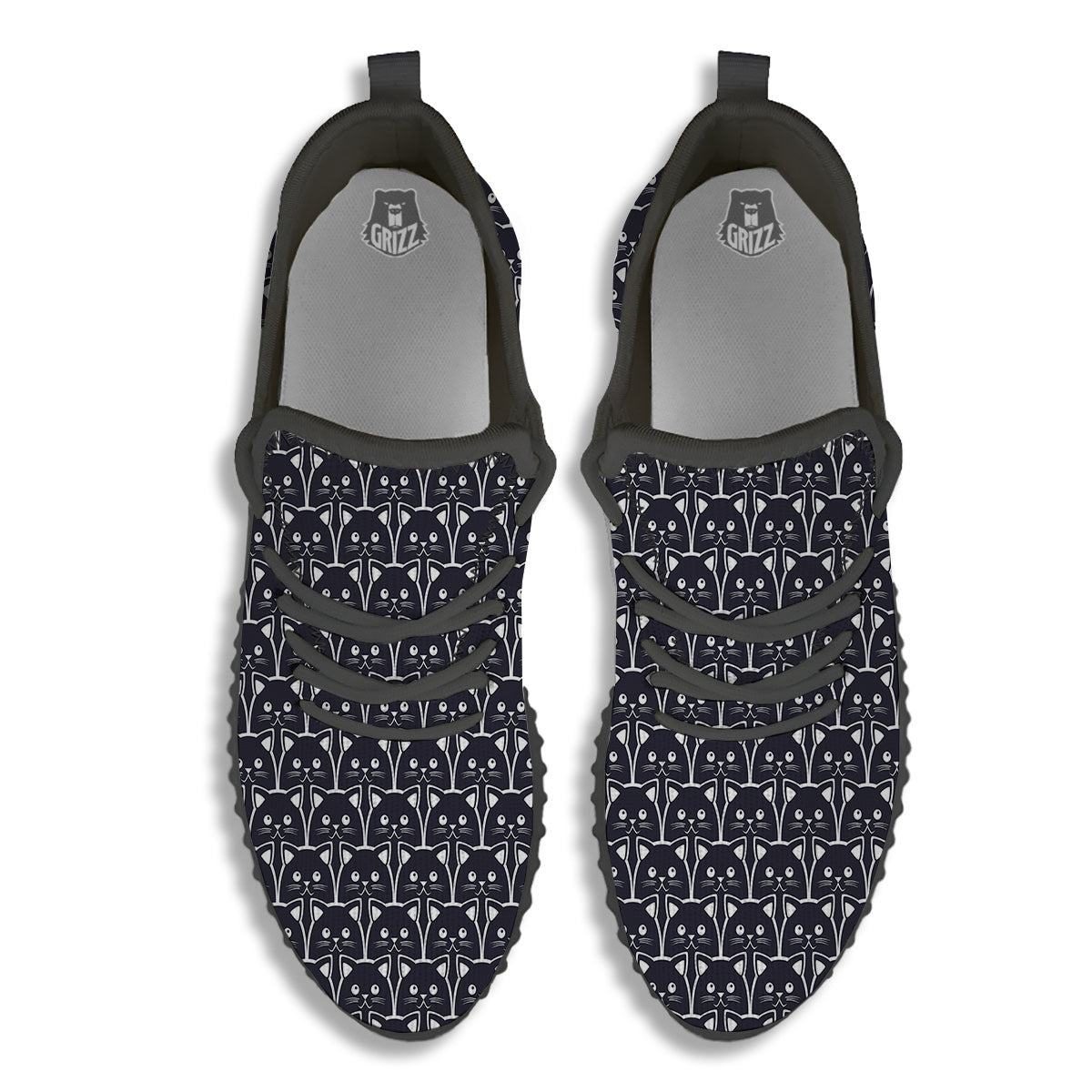 Cute Black Cat Print Pattern Black Walking Shoes-grizzshop