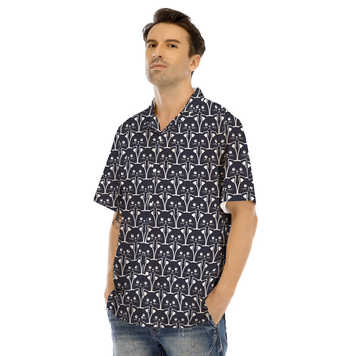 Cute Black Cat Print Pattern Men's Hawaiian Shirt-grizzshop