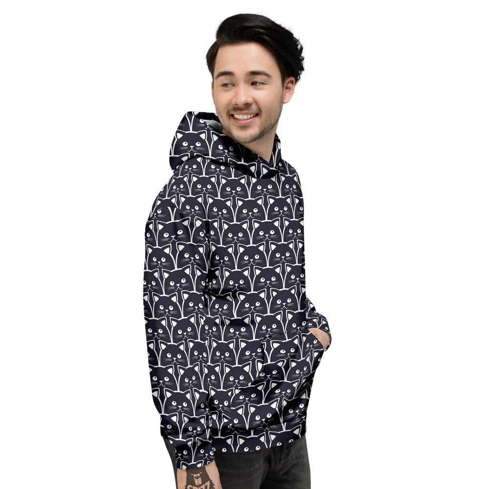 Cute Black Cat Print Pattern Men's Hoodie-grizzshop