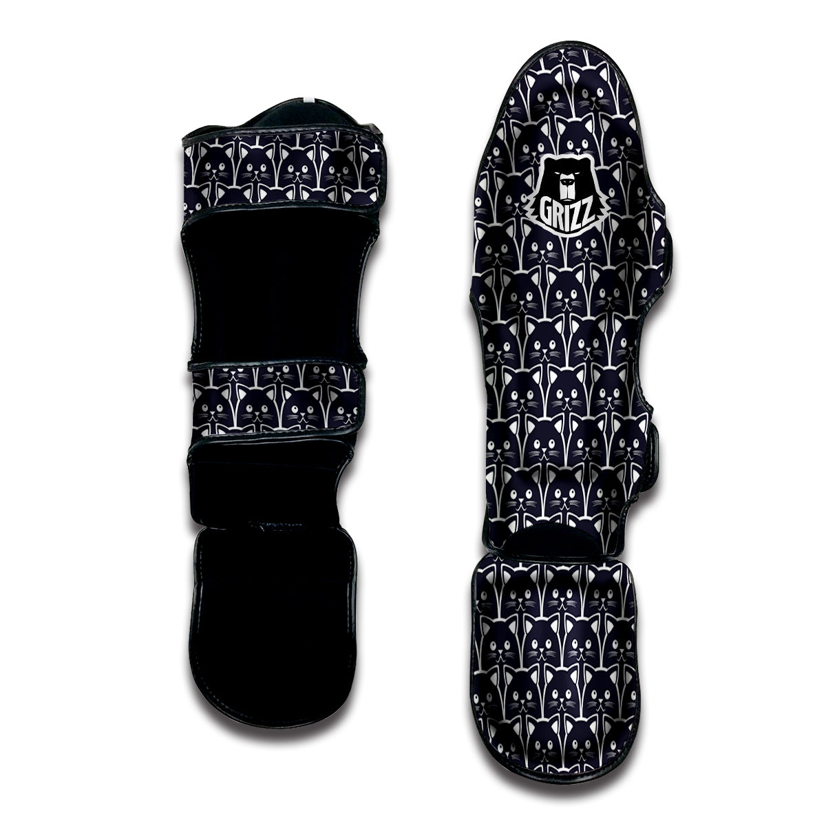 Cute Black Cat Print Pattern Muay Thai Shin Guards-grizzshop