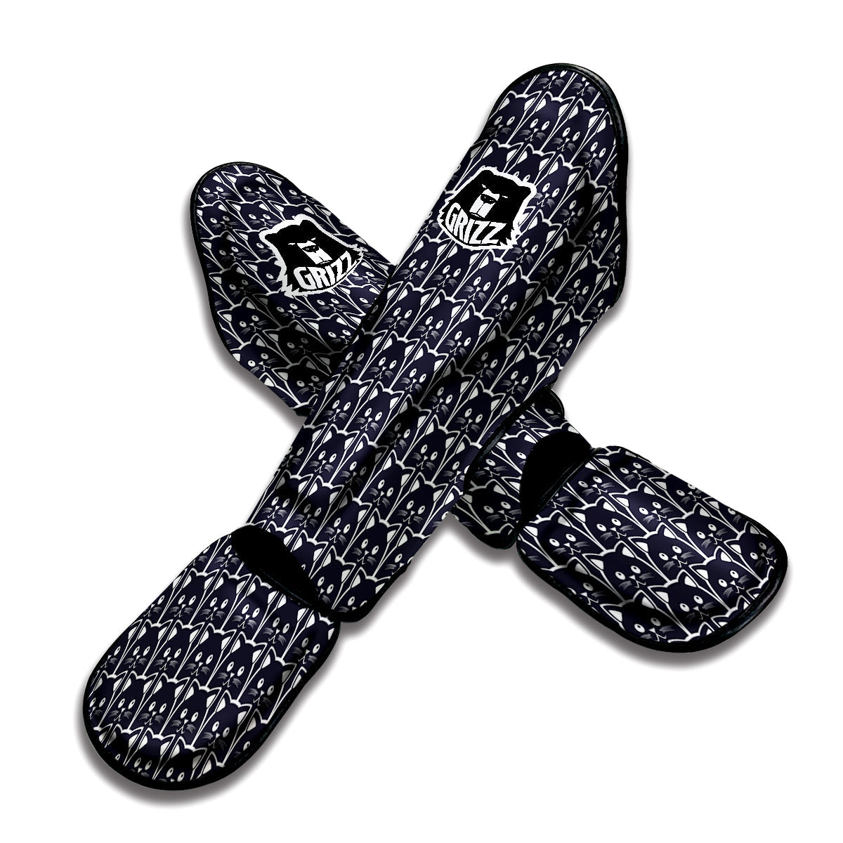 Cute Black Cat Print Pattern Muay Thai Shin Guards-grizzshop