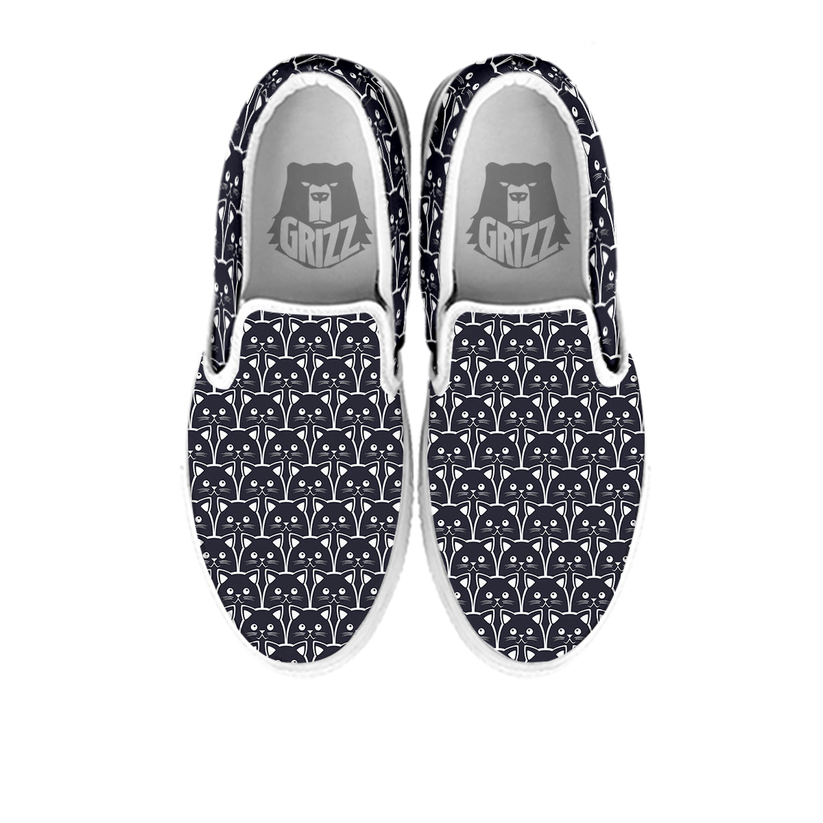 Cute Black Cat Print Pattern White Slip On Shoes-grizzshop