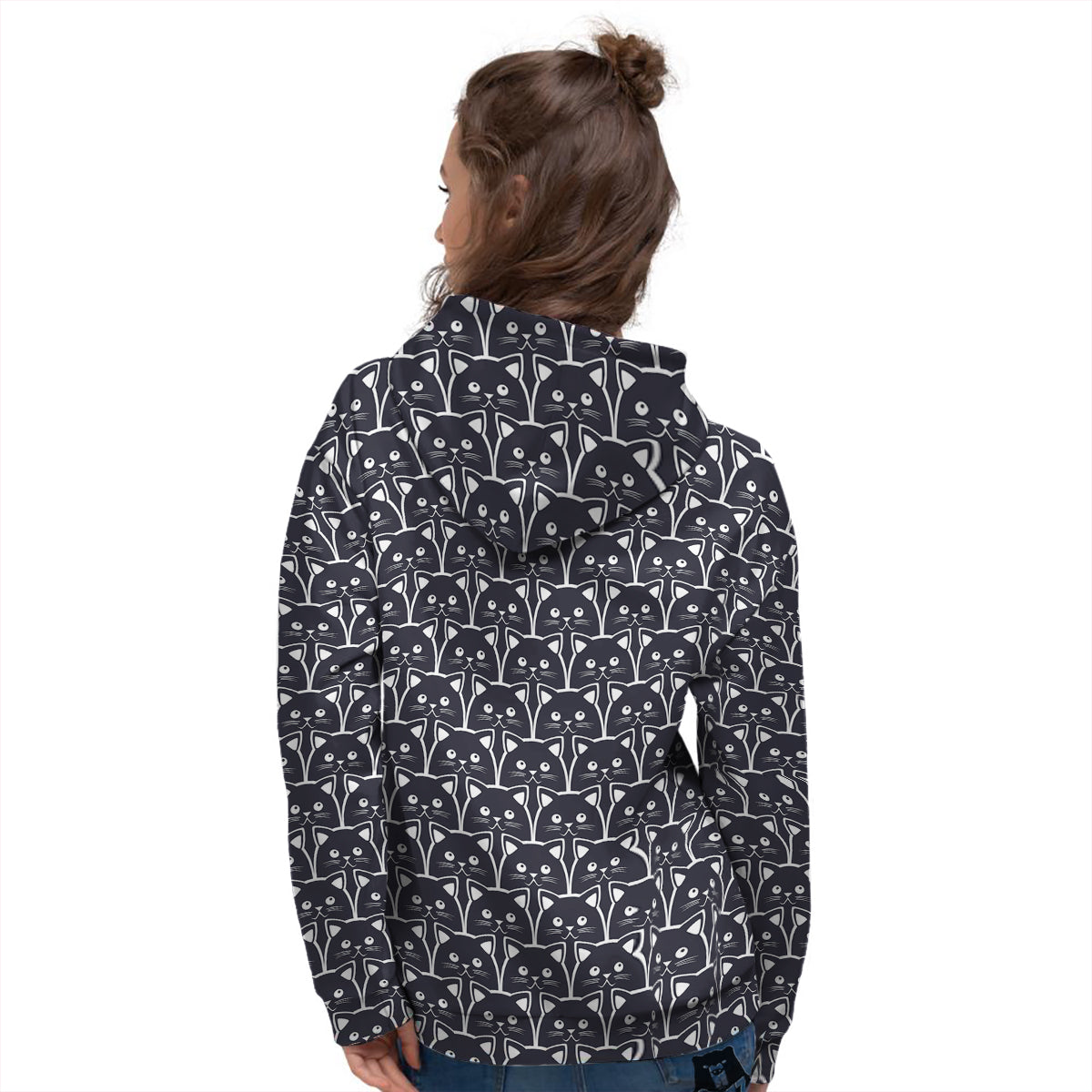 Cute Black Cat Print Pattern Women's Hoodie-grizzshop