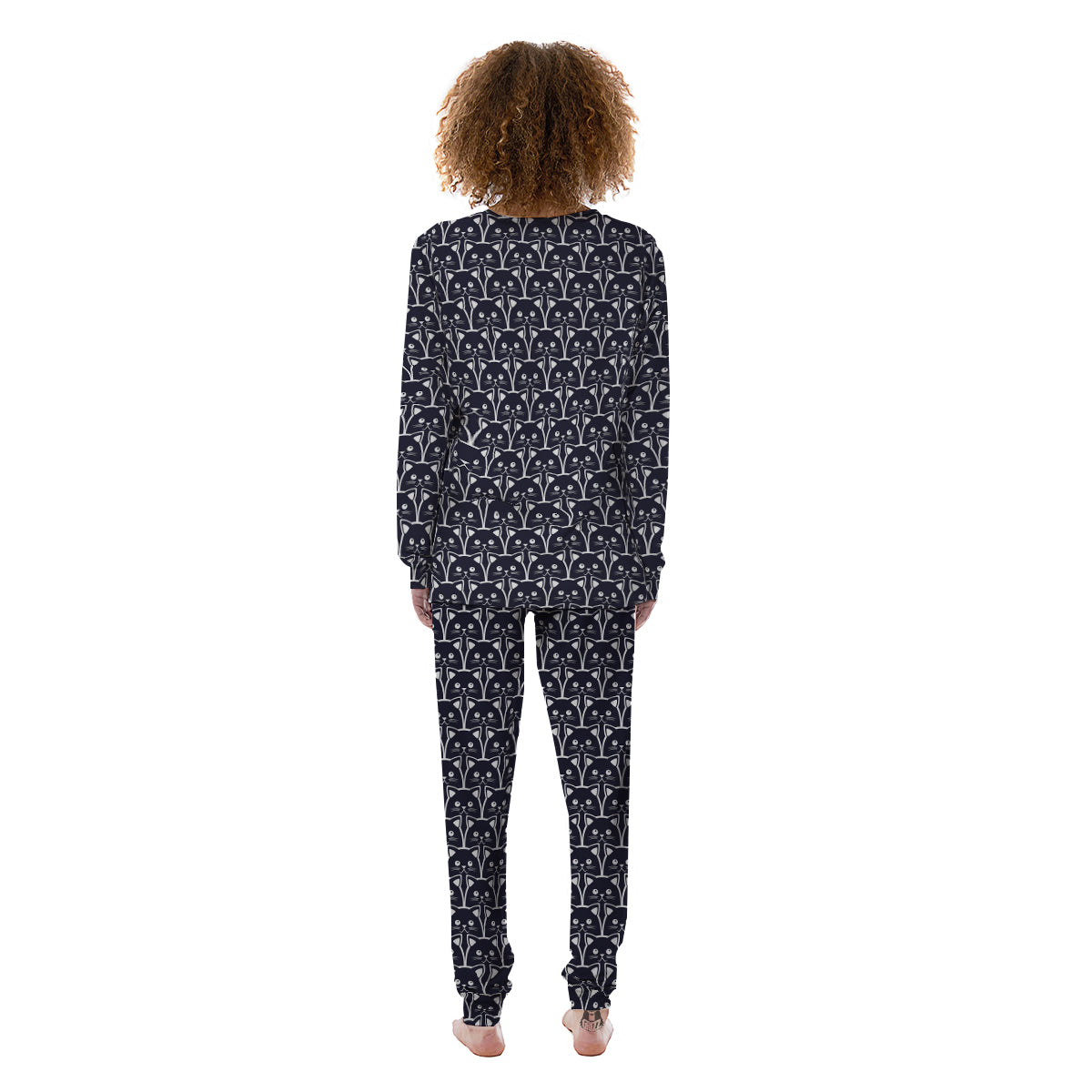 Cute Black Cat Print Pattern Women's Pajamas-grizzshop