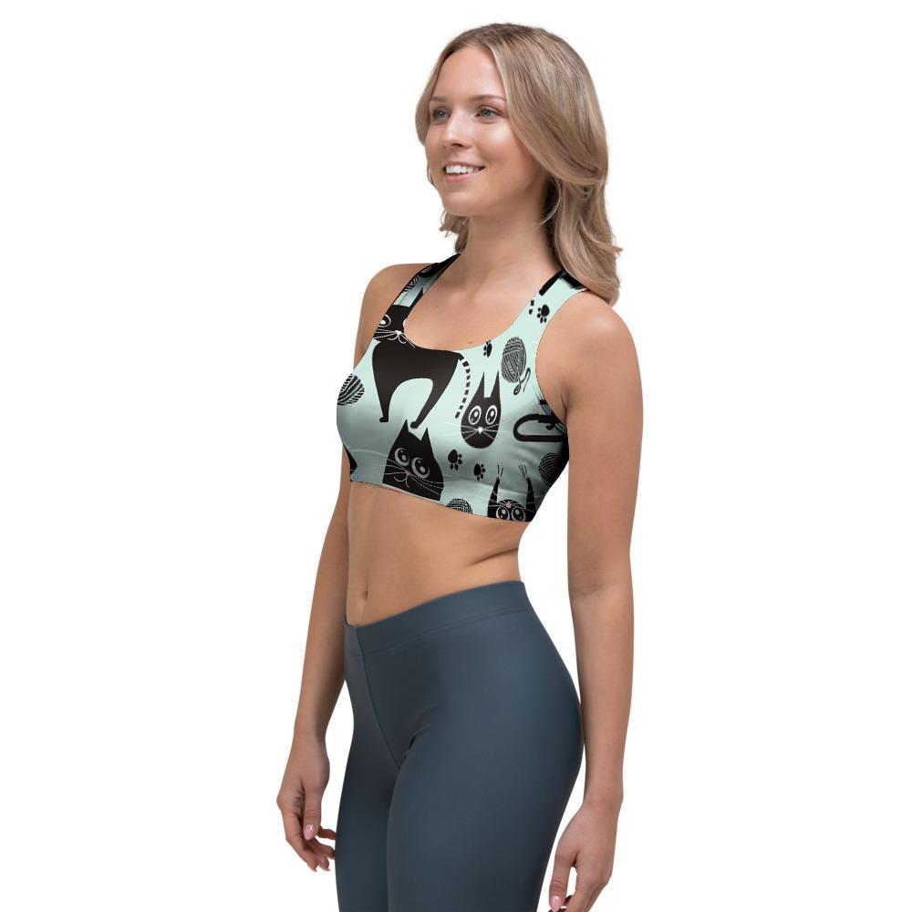 Cute Black Cat Print Sports Bra-grizzshop