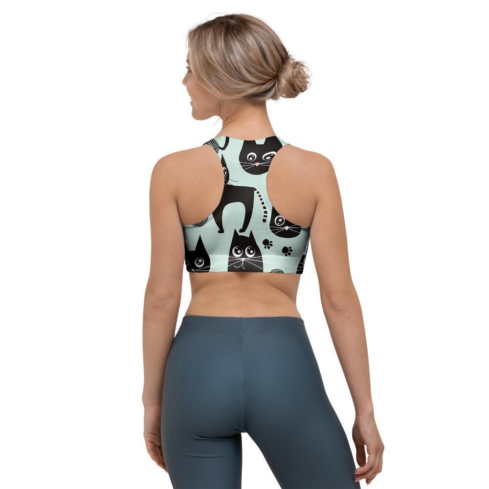 Cute Black Cat Print Sports Bra-grizzshop