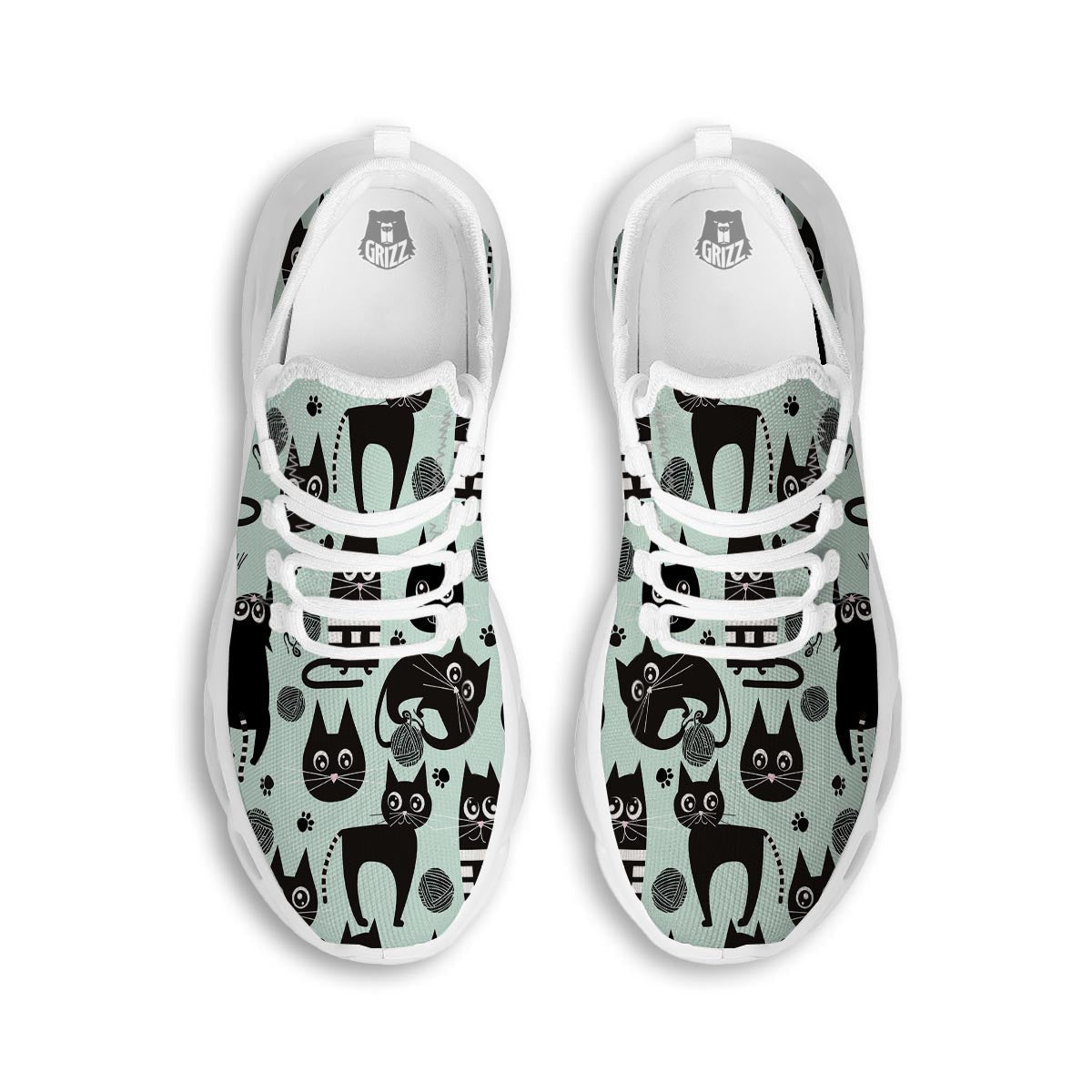 Cute Black Cat Print White Running Shoes-grizzshop