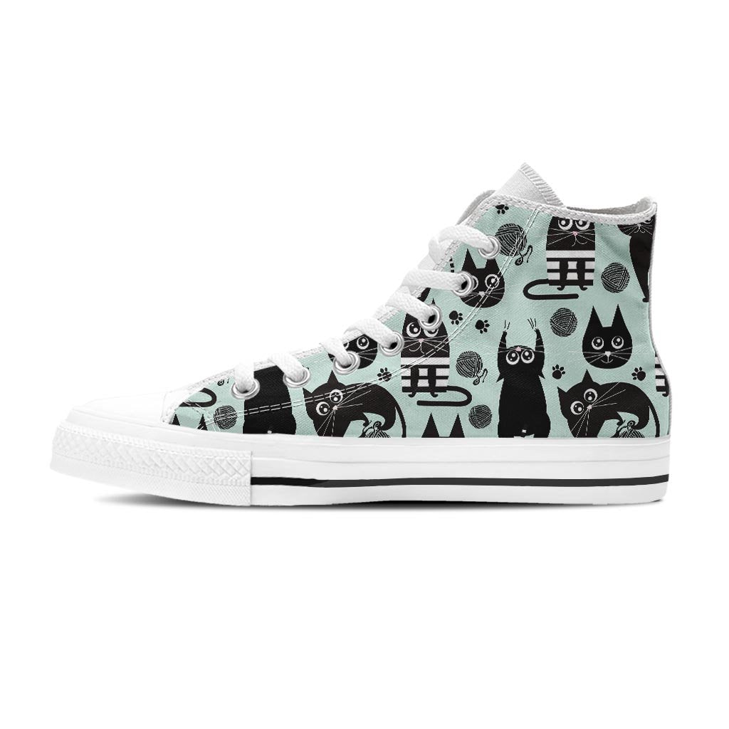 Cute Black Cat Print Women's High Top Shoes-grizzshop
