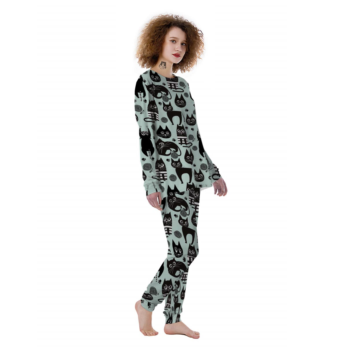 Cute Black Cat Print Women's Pajamas-grizzshop