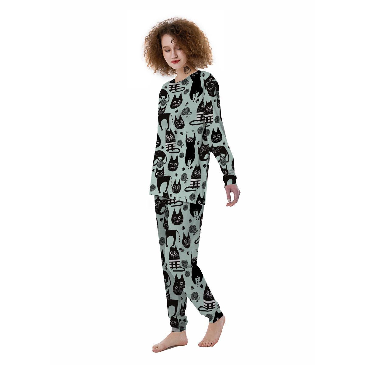 Cute Black Cat Print Women's Pajamas-grizzshop