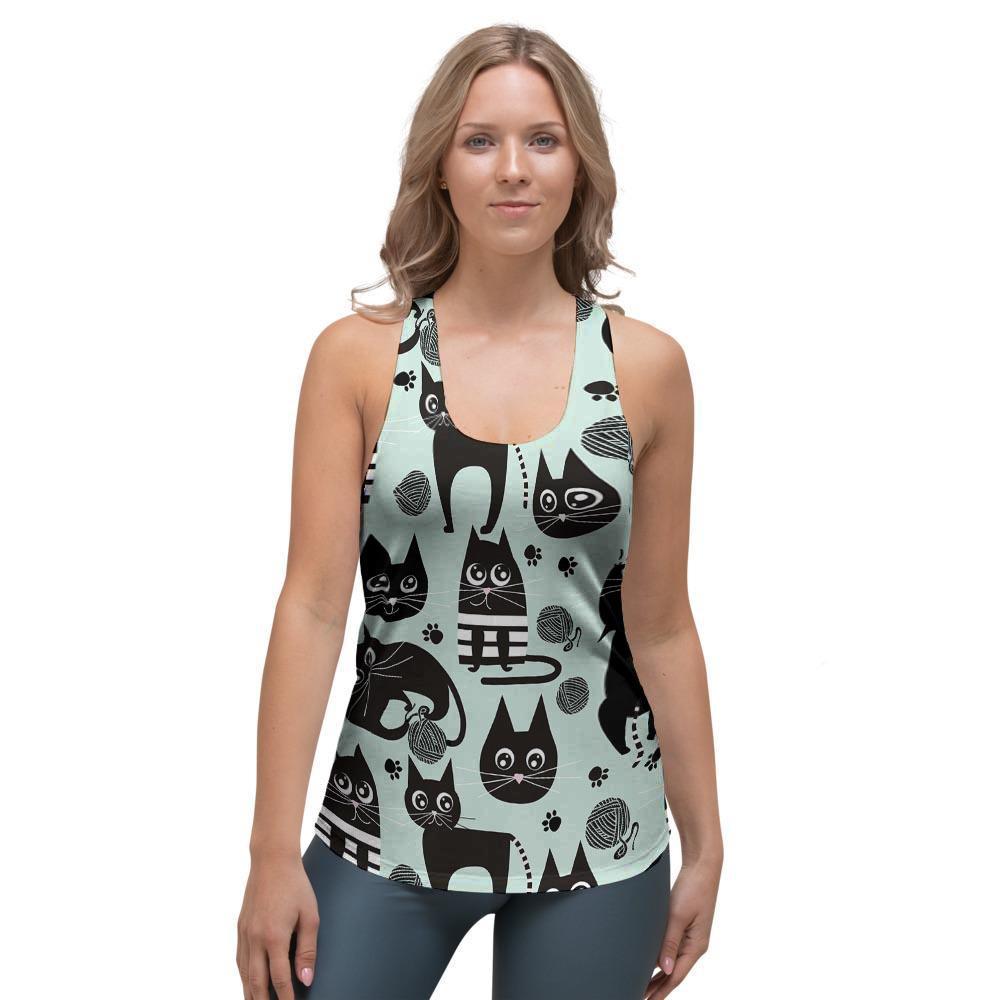 Cute Black Cat Print Women's Racerback Tank Top-grizzshop
