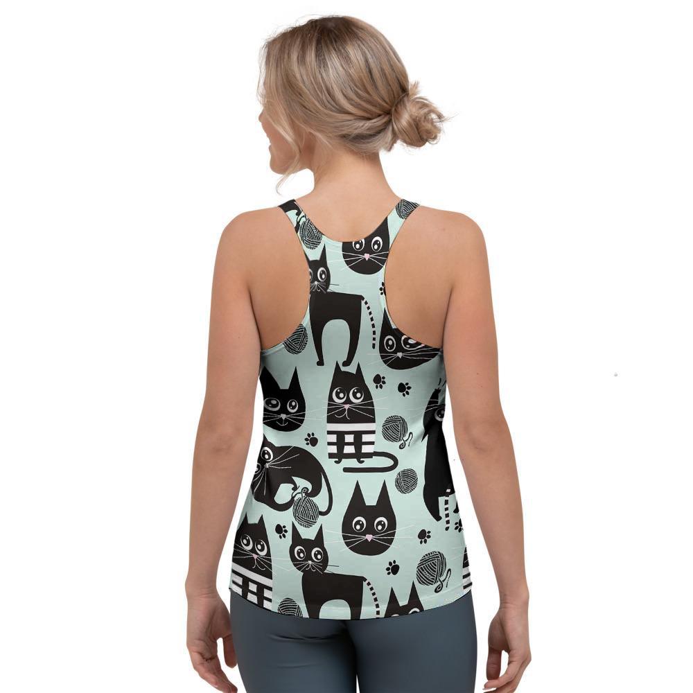 Cute Black Cat Print Women's Racerback Tank Top-grizzshop