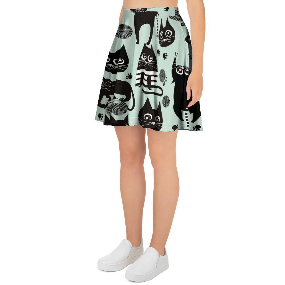 Cute Black Cat Print Women's Skirt-grizzshop