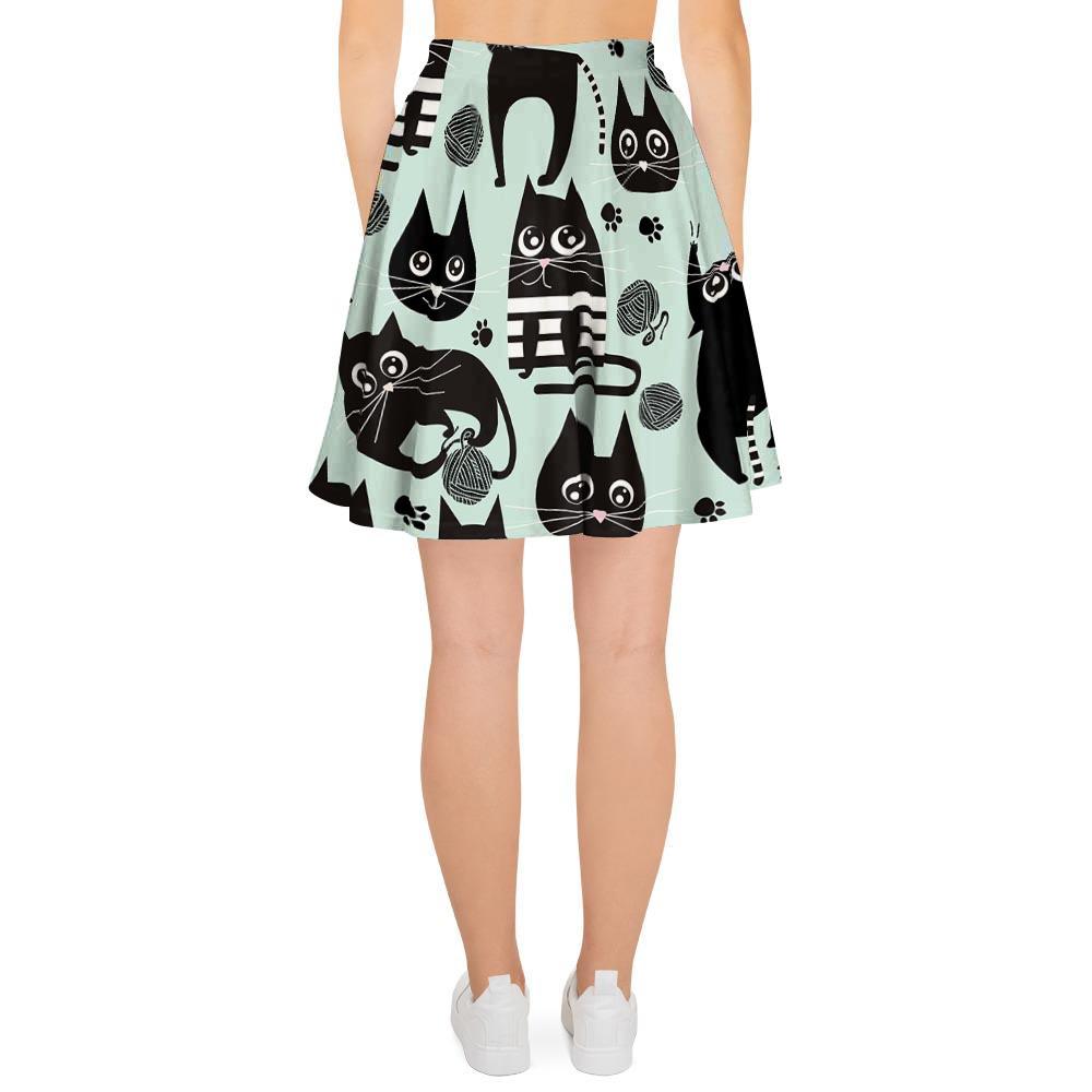 Cute Black Cat Print Women's Skirt-grizzshop