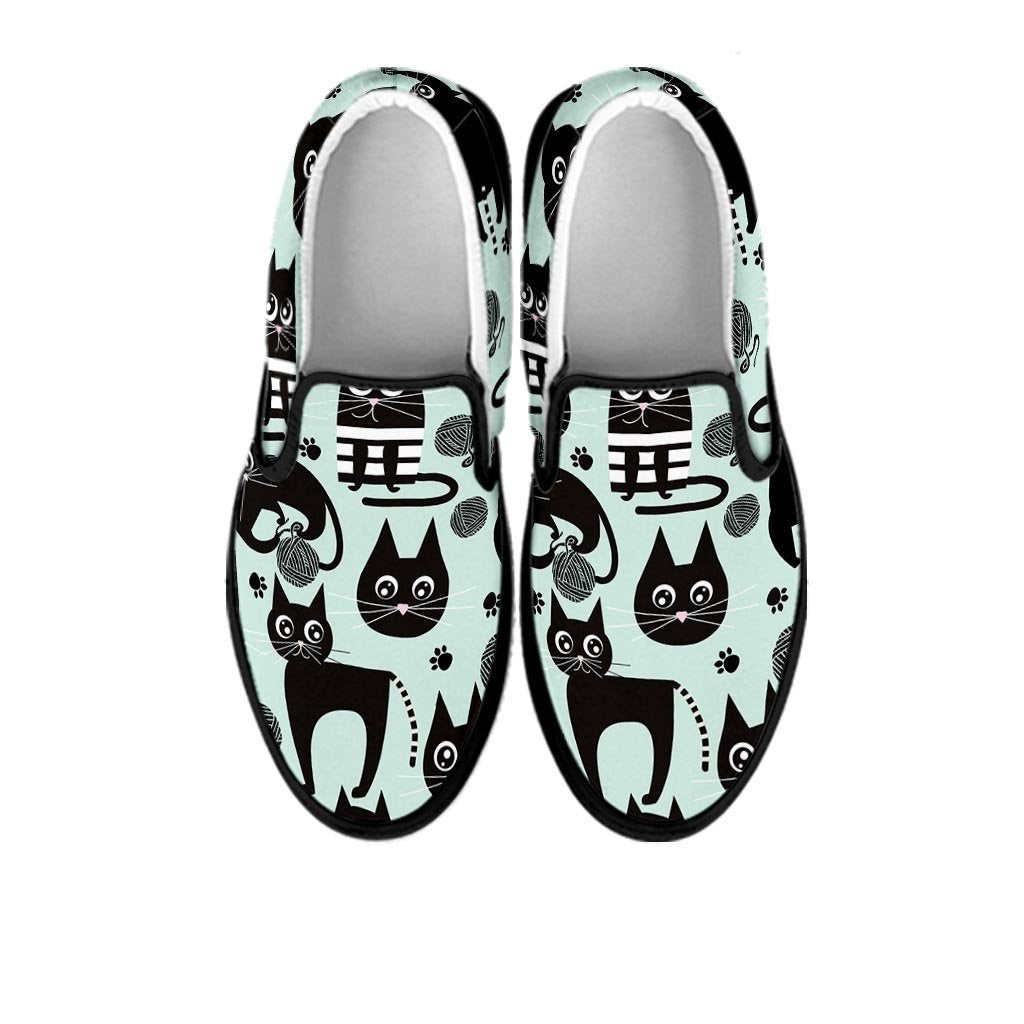 Cute Black Cat Print Women's Slip On Sneakers-grizzshop
