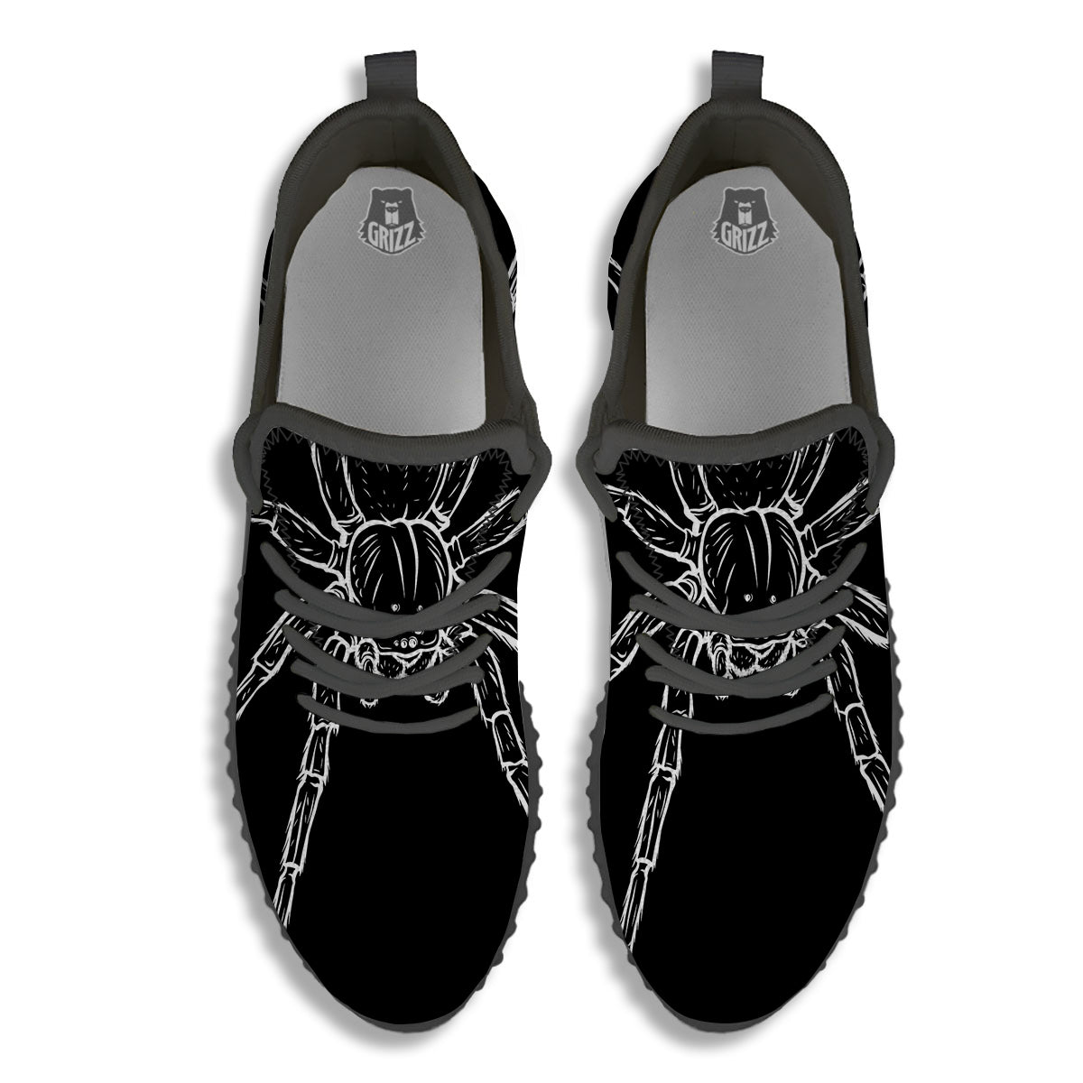 Cute Black White Spider Cartoon Print Black Walking Shoes-grizzshop