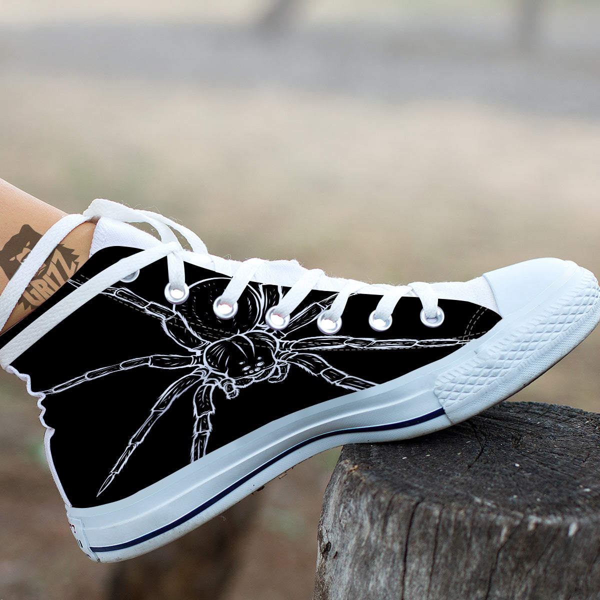 Cute Black White Spider Cartoon Print White High Top Shoes-grizzshop