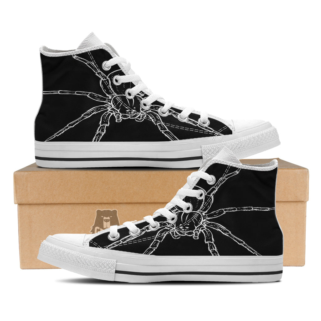 Cute Black White Spider Cartoon Print White High Top Shoes-grizzshop