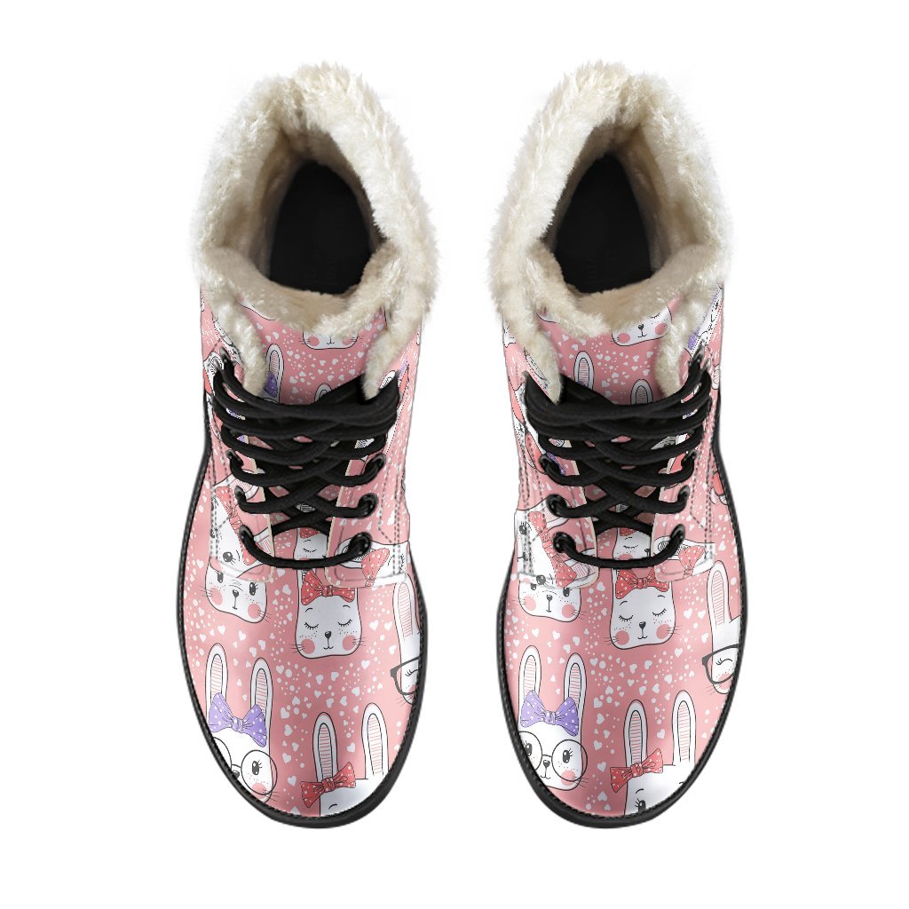 Cute Bunny Rabbit Pattern Print Comfy Winter Boots-grizzshop