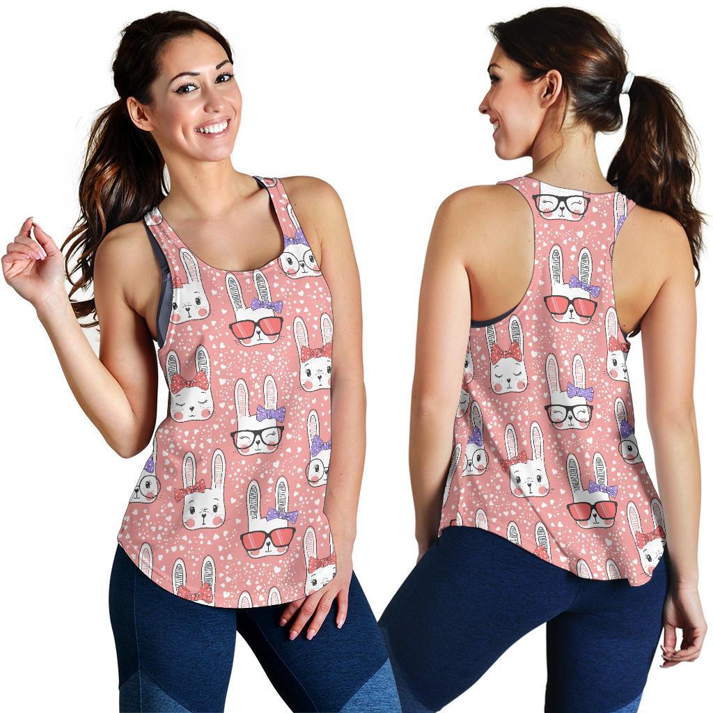 Cute Bunny Rabbit Pattern Print Women's Racerback Tank Tops-grizzshop