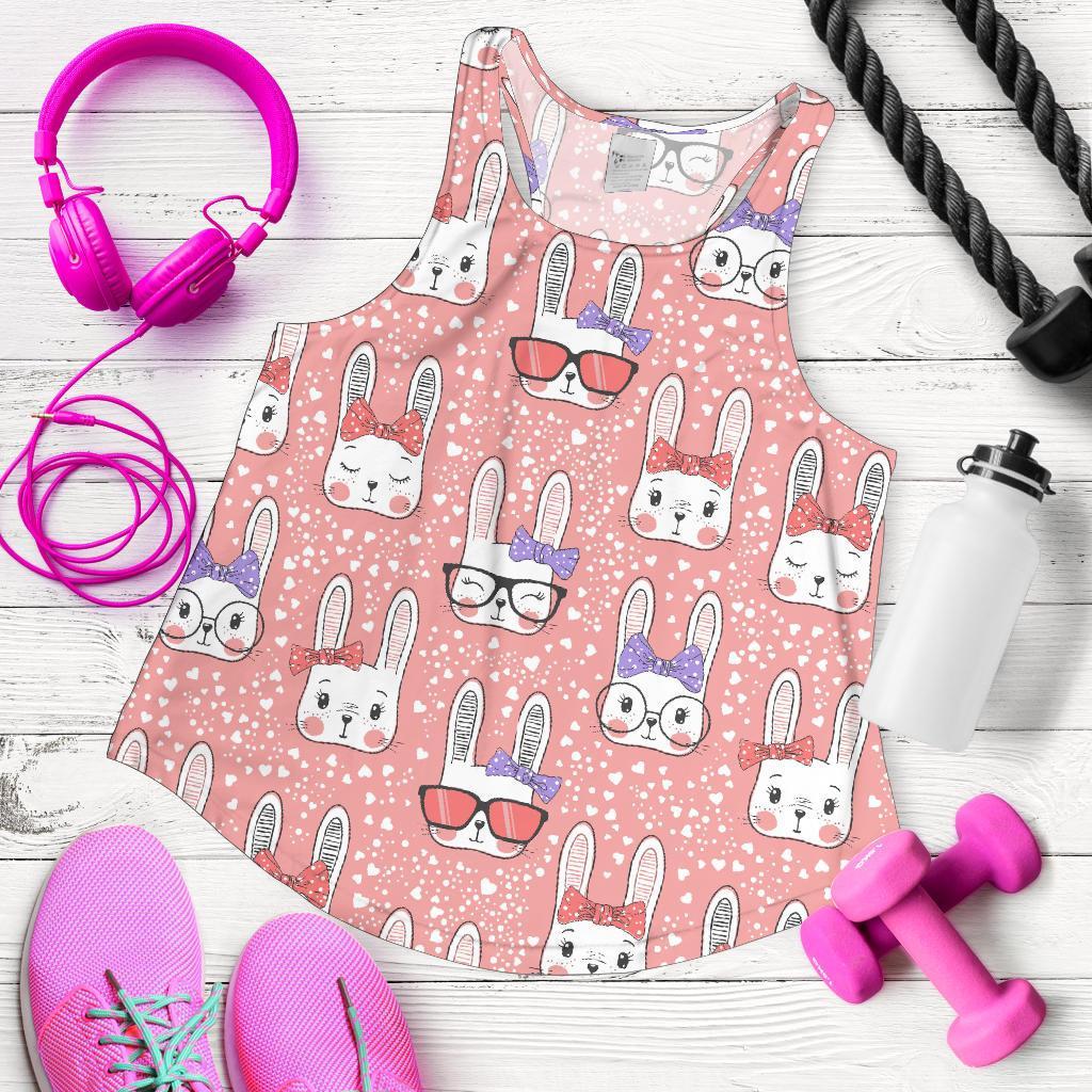 Cute Bunny Rabbit Pattern Print Women's Racerback Tank Tops-grizzshop