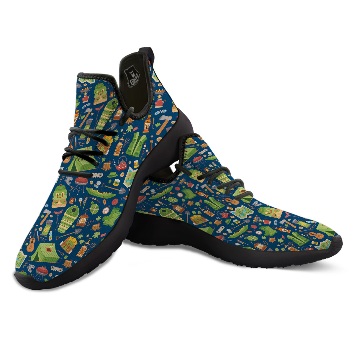 Cute Camping Equipment Print Pattern Black Athletic Shoes-grizzshop