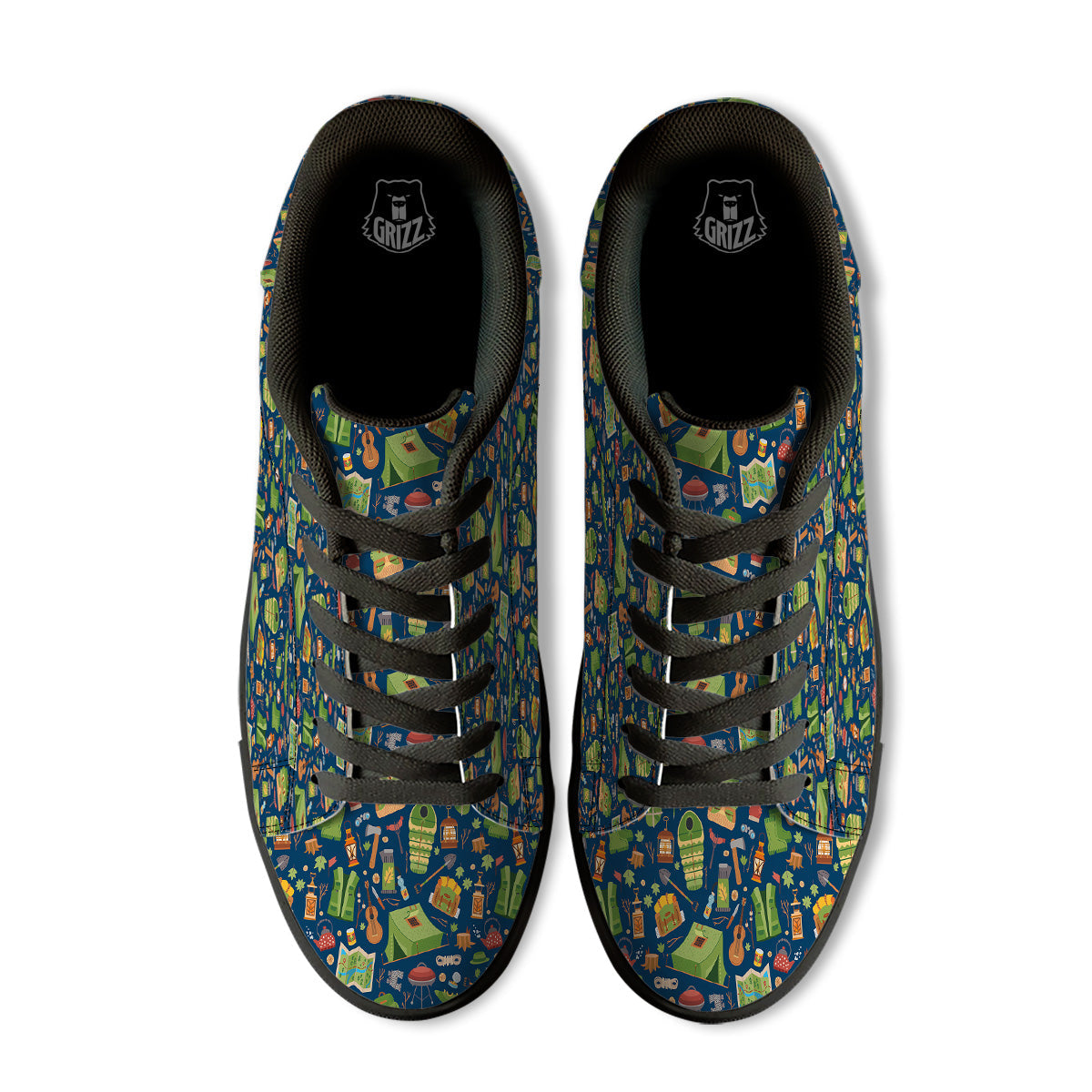 Cute Camping Equipment Print Pattern Black Low Top Sneakers-grizzshop