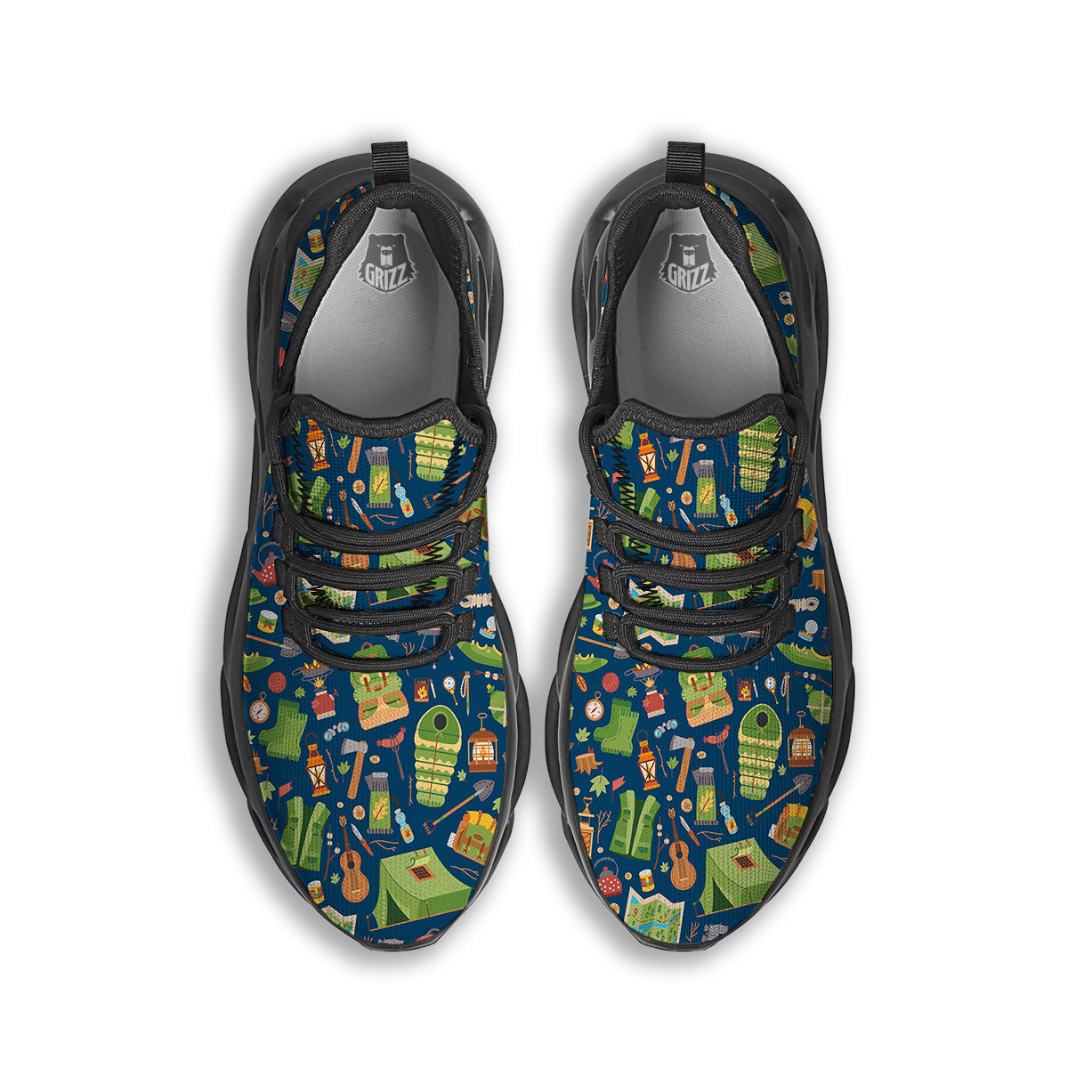 Cute Camping Equipment Print Pattern Black Running Shoes-grizzshop