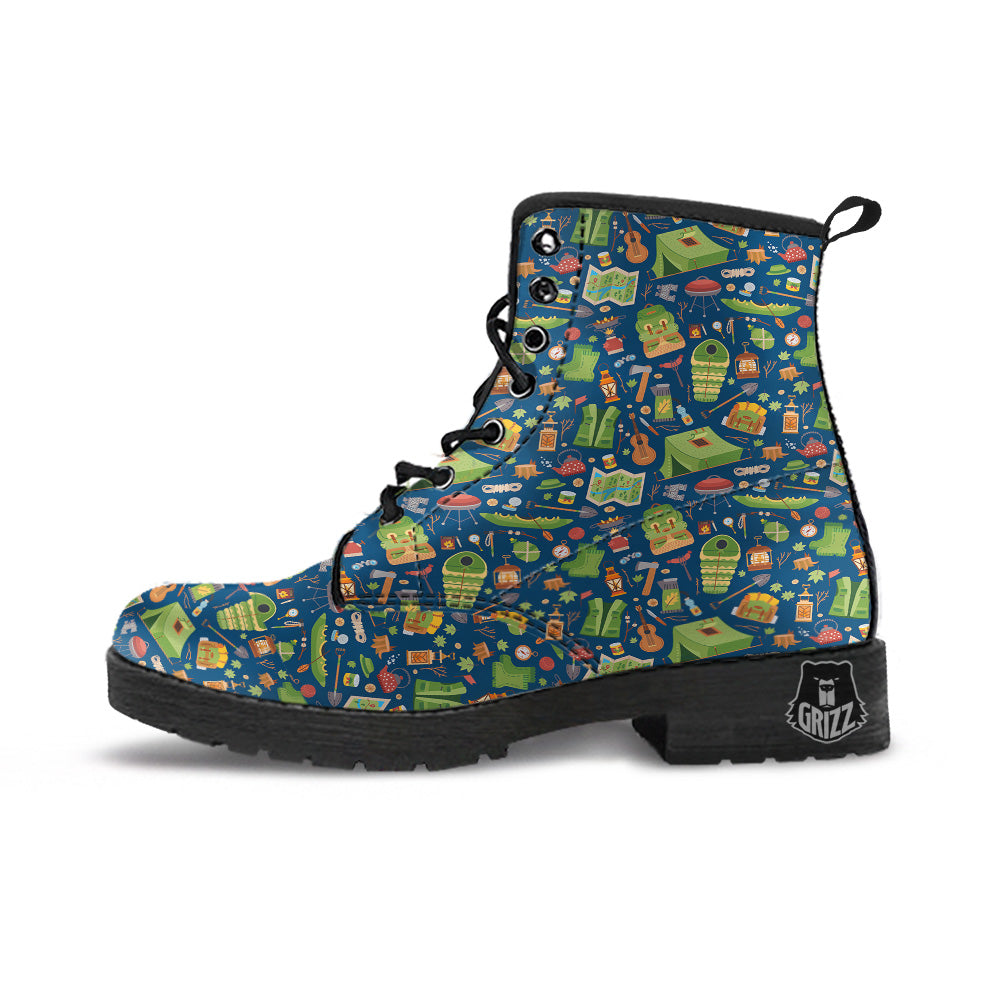 Cute Camping Equipment Print Pattern Leather Boots-grizzshop