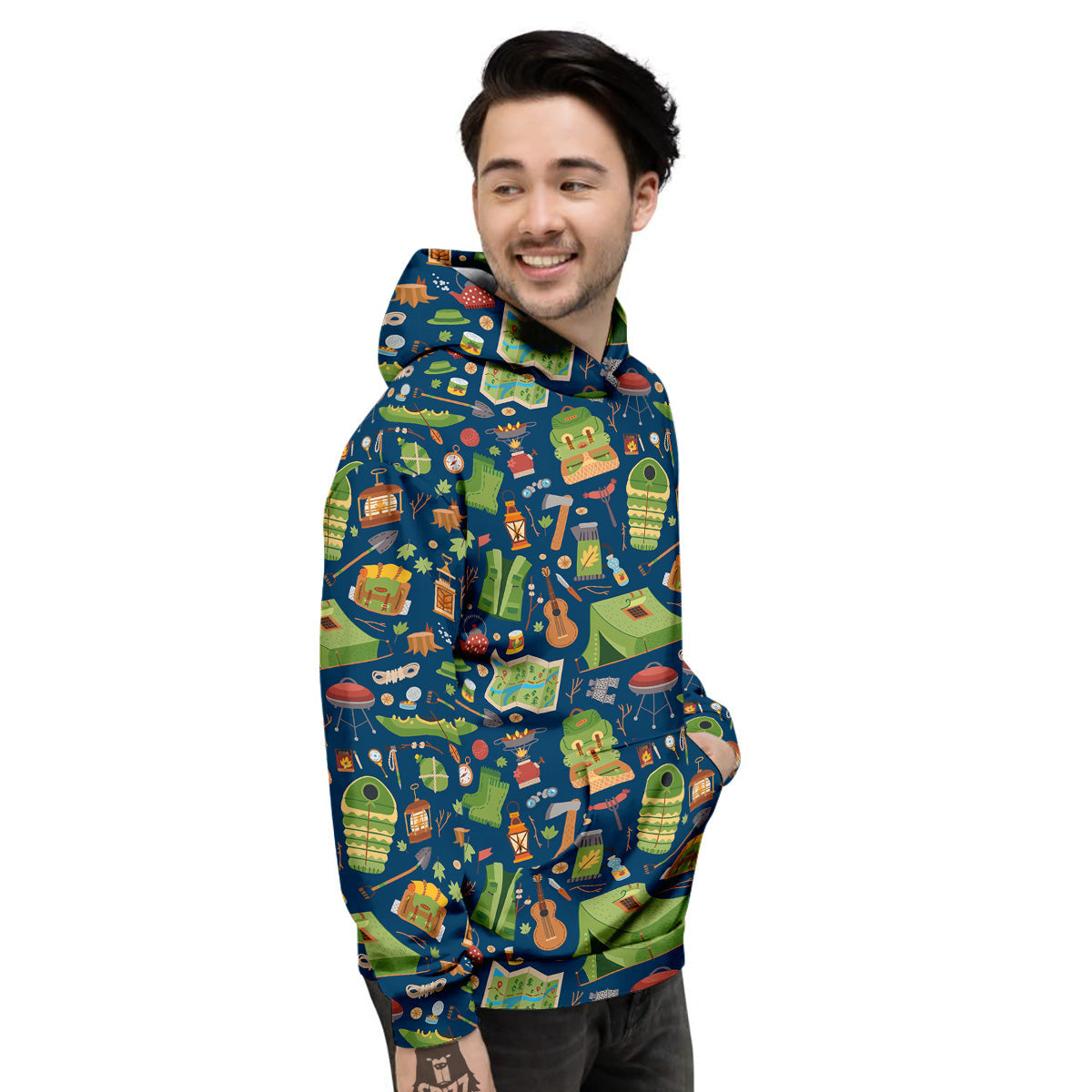Cute Camping Equipment Print Pattern Men's Hoodie-grizzshop