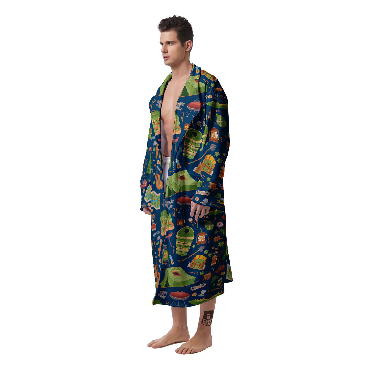 Cute Camping Equipment Print Pattern Men's Robe-grizzshop