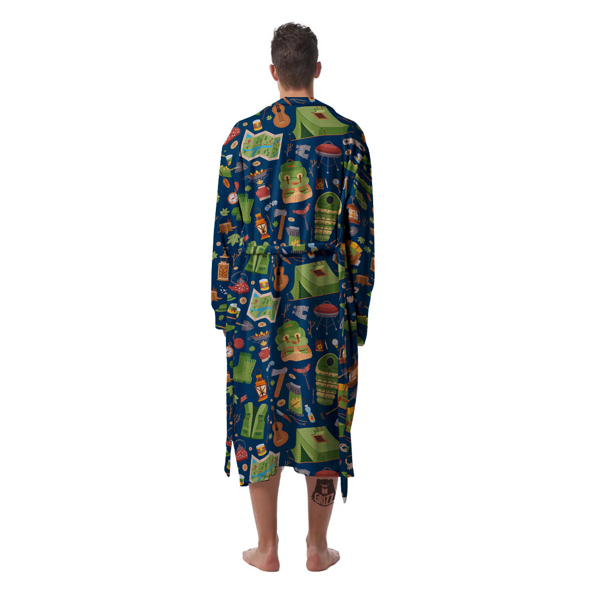 Cute Camping Equipment Print Pattern Men's Robe-grizzshop