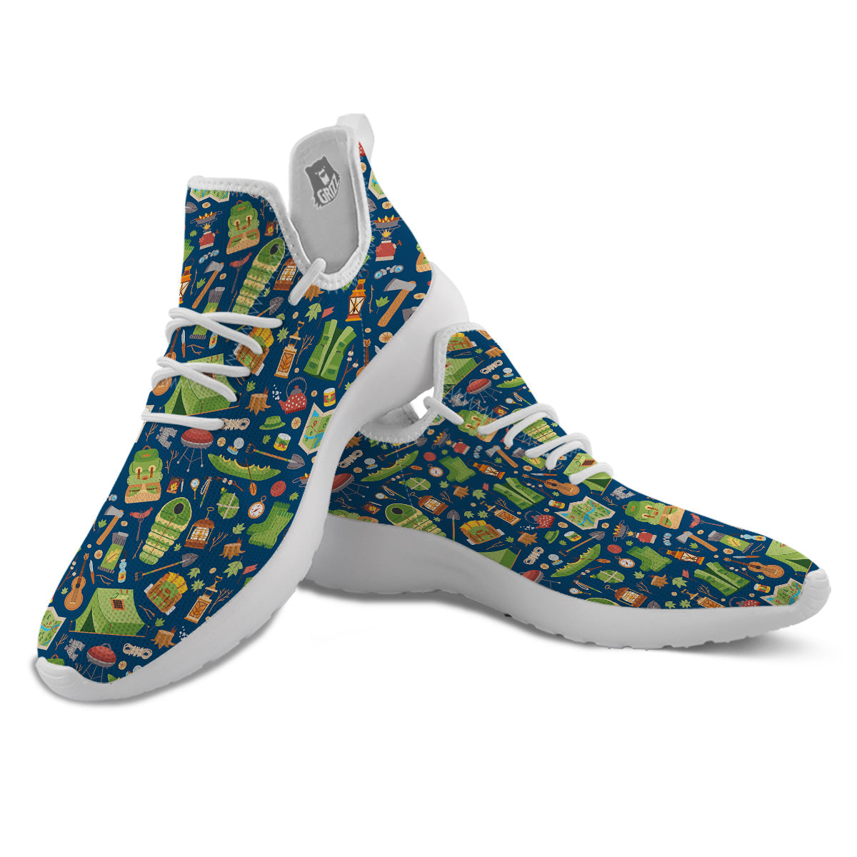 Cute Camping Equipment Print Pattern White Athletic Shoes-grizzshop