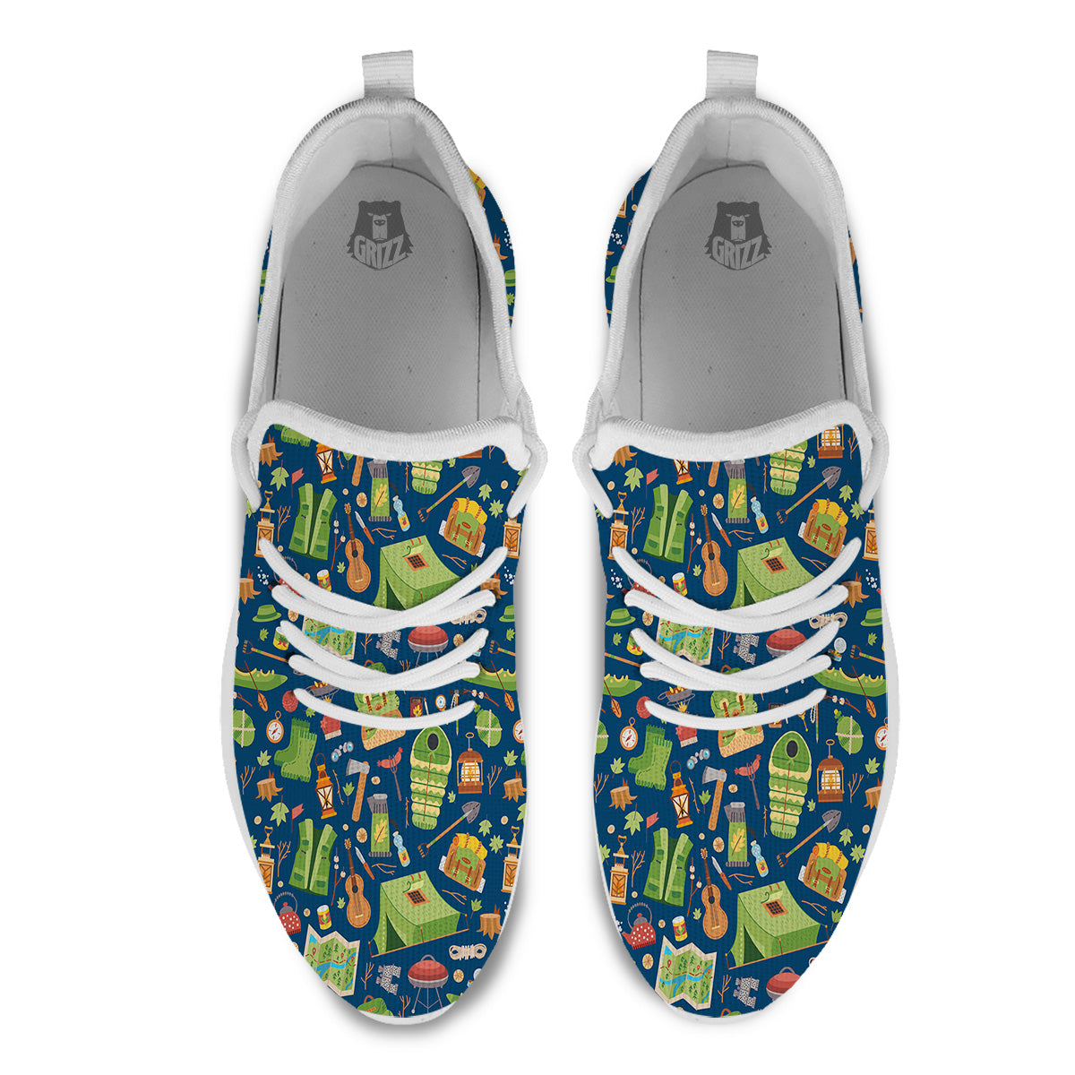 Cute Camping Equipment Print Pattern White Athletic Shoes-grizzshop