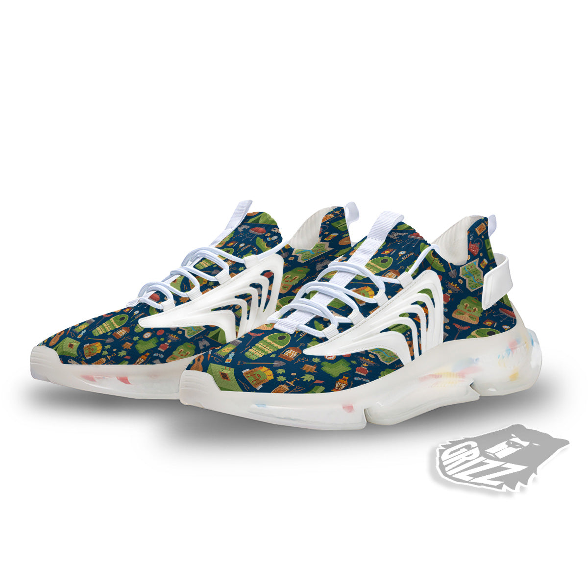 Cute Camping Equipment Print Pattern White Gym Shoes-grizzshop