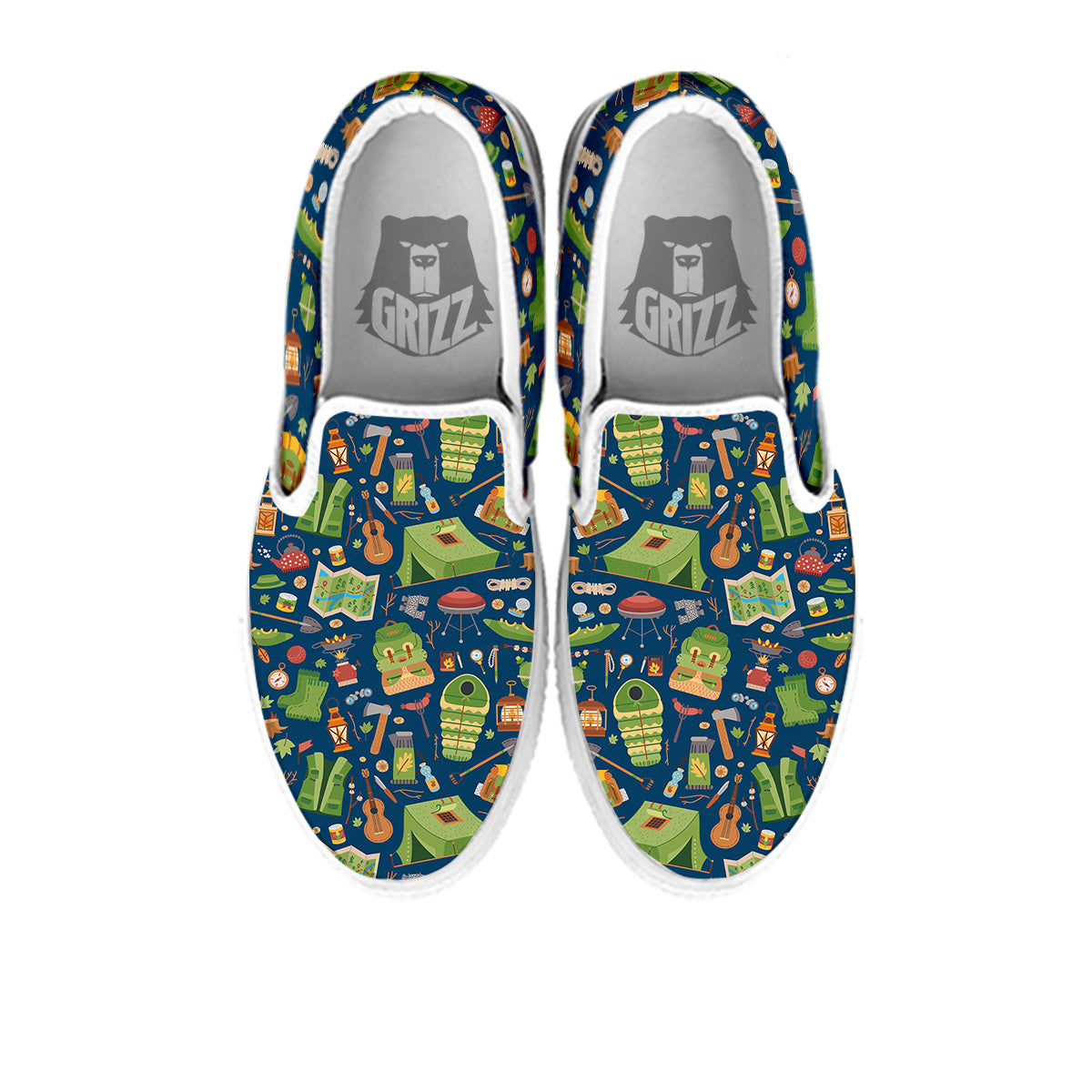 Cute Camping Equipment Print Pattern White Slip On Shoes-grizzshop