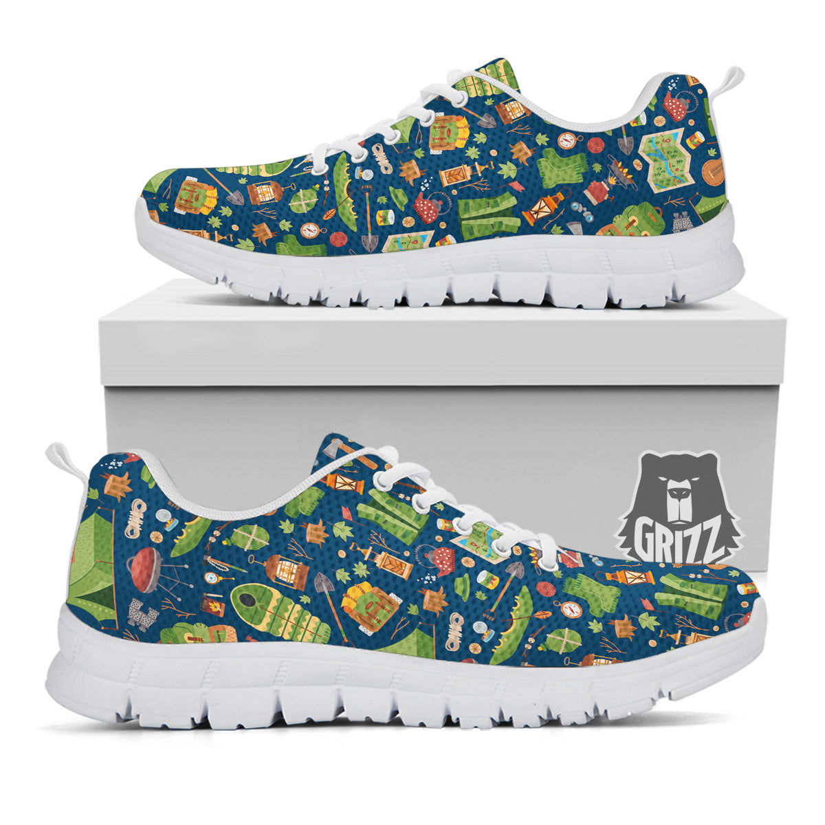 Cute Camping Equipment Print Pattern White Sneaker-grizzshop
