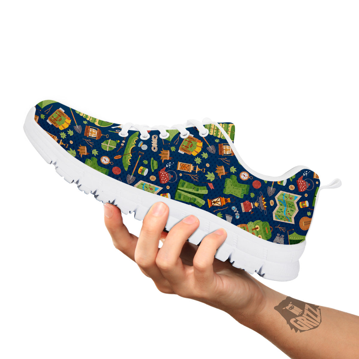 Cute Camping Equipment Print Pattern White Sneaker-grizzshop
