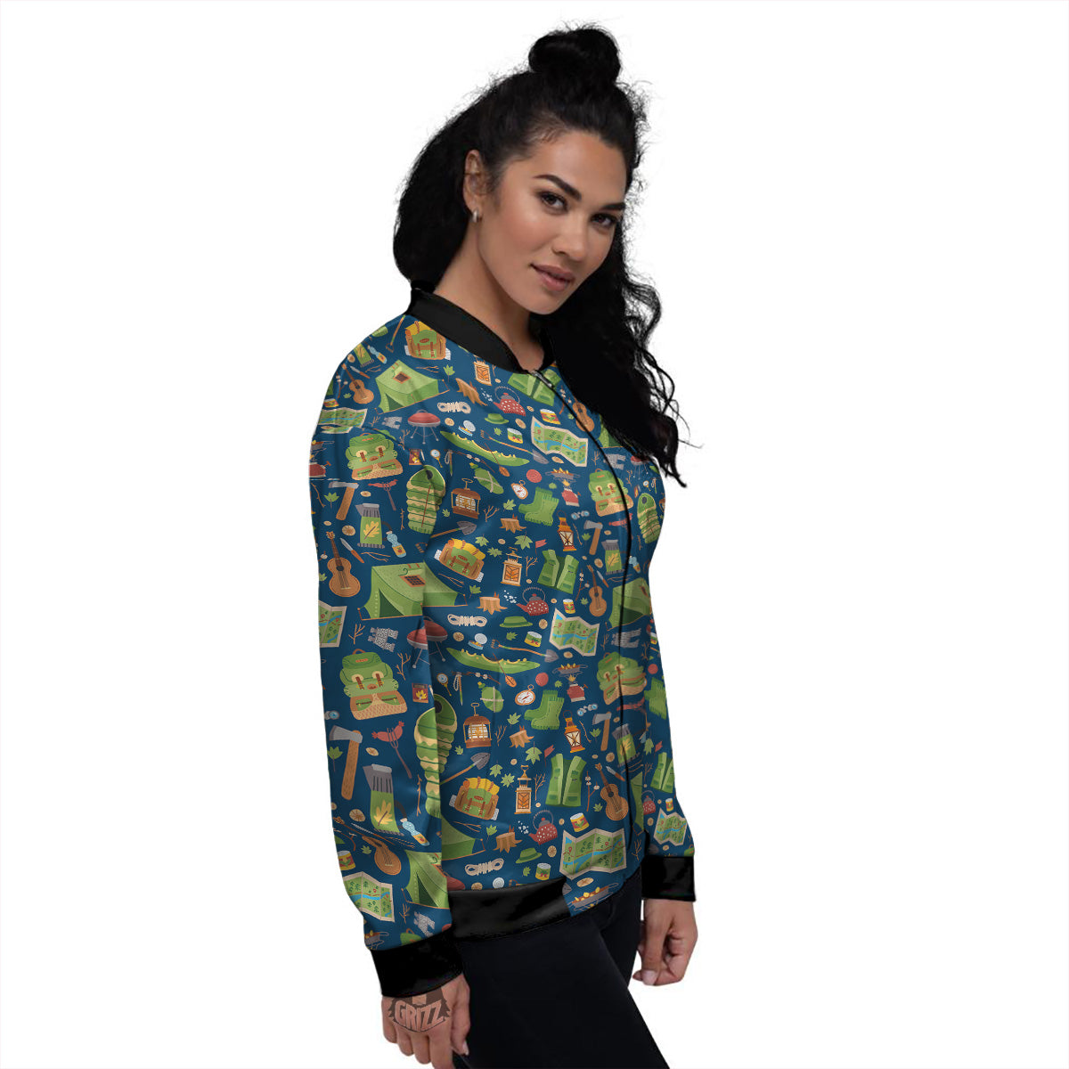 Cute Camping Equipment Print Pattern Women's Bomber Jacket-grizzshop