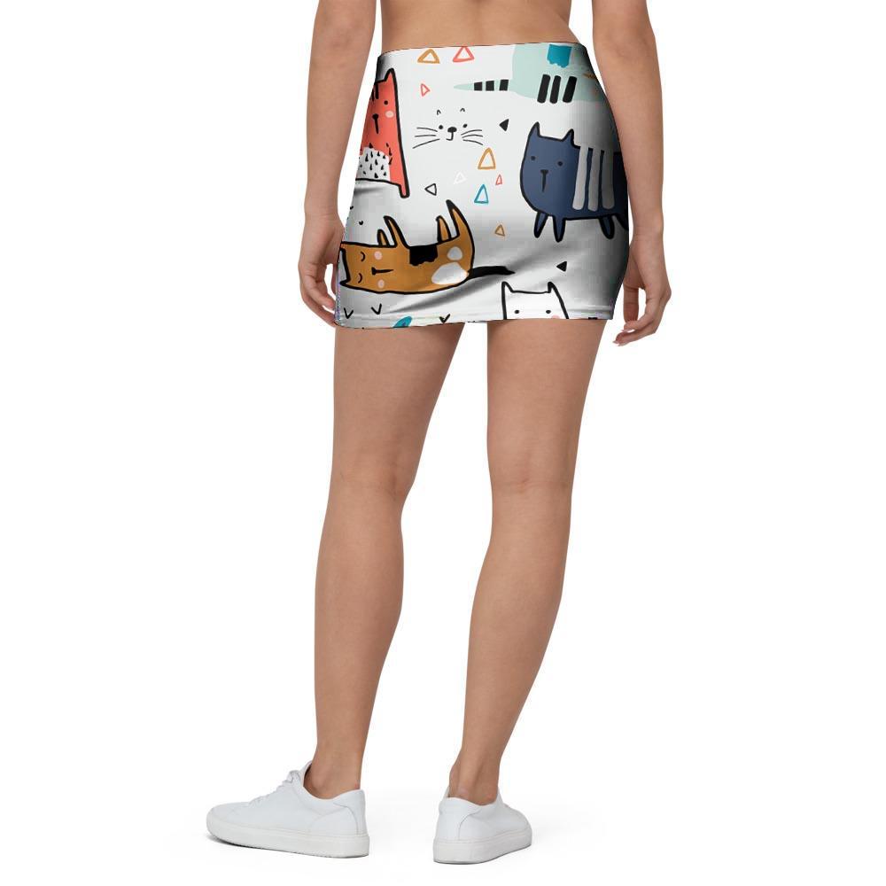 Cute Cartoon Doodle Cat Print Mini Skirt-grizzshop