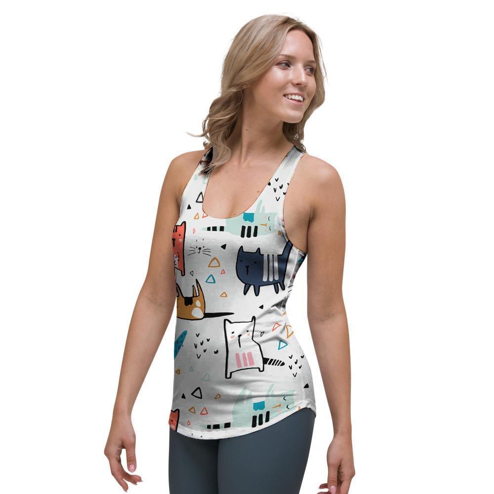 Cute Cartoon Doodle Cat Print Women's Racerback Tank Top-grizzshop