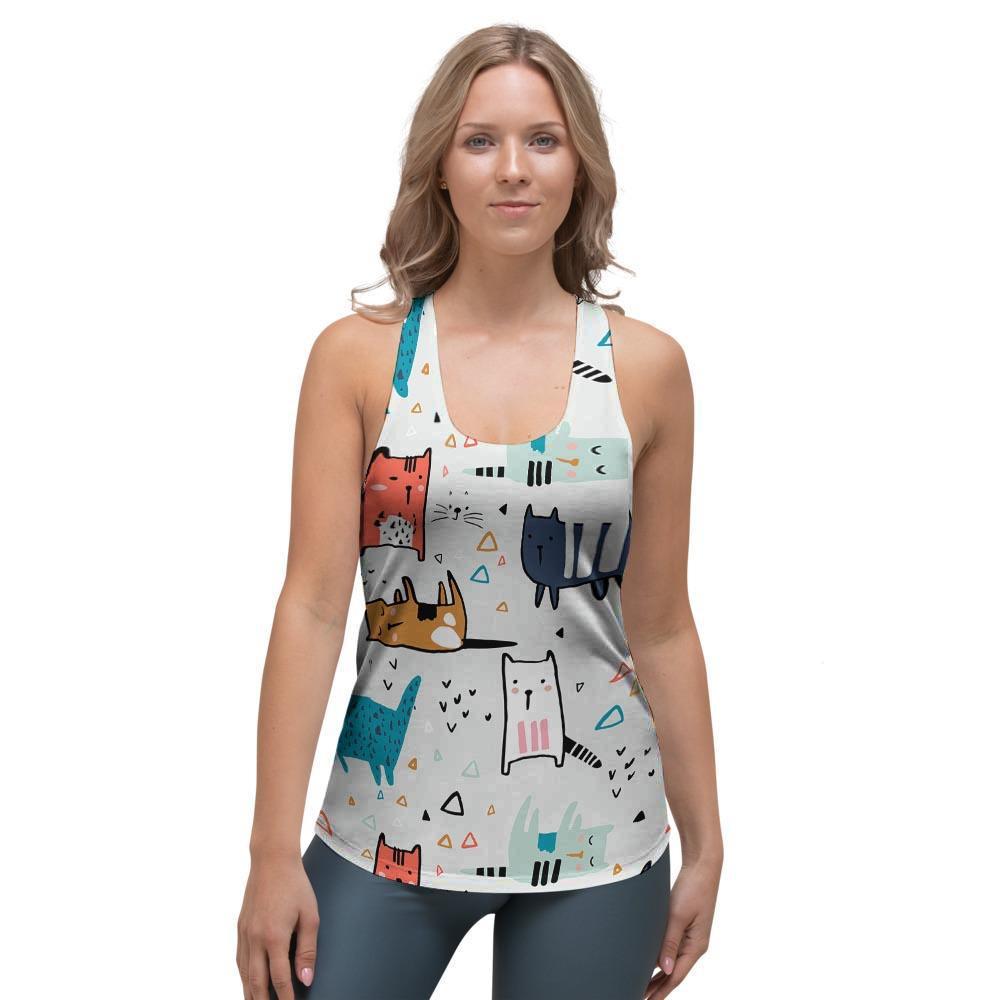 Cute Cartoon Doodle Cat Print Women's Racerback Tank Top-grizzshop