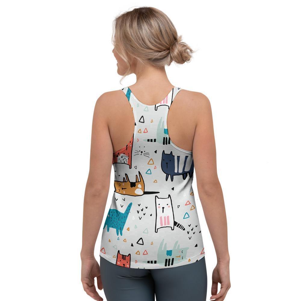 Cute Cartoon Doodle Cat Print Women's Racerback Tank Top-grizzshop