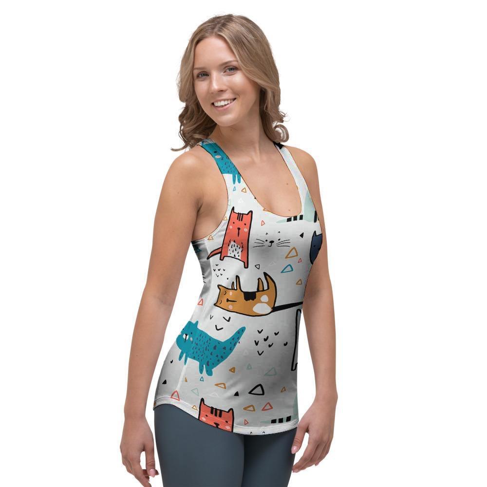 Cute Cartoon Doodle Cat Print Women's Racerback Tank Top-grizzshop